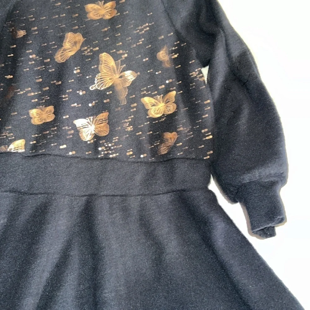 Little Mass Dress, SZ 3T, Hooded, Soft fleece feel, shinny Gold Butterflies (T4) - Picture 4 of 11